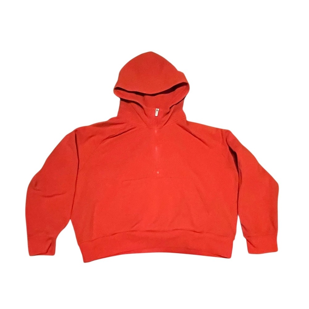Athleta Cropped Half Zip Hoodie Red Fleece Sweatshirt Womens X
